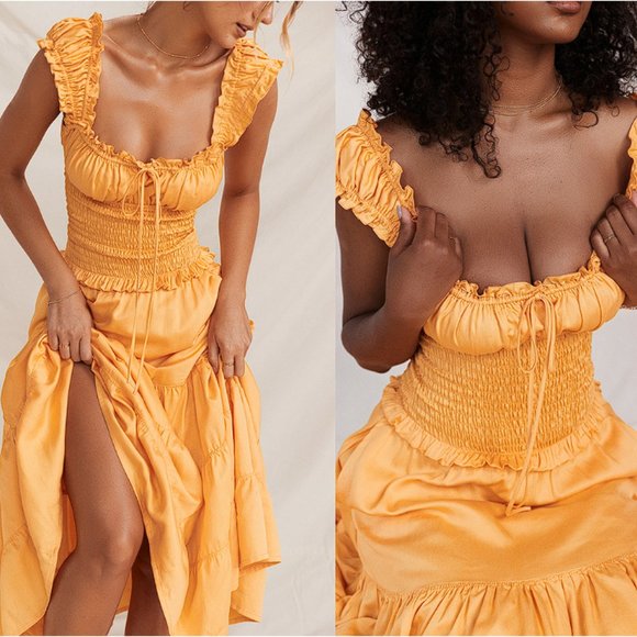 House of CB 'Phedra' Tangerine Shirred Maxi Sundress NWOT - Picture 5 of 10